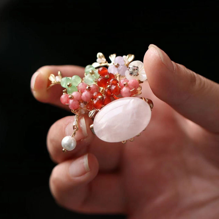 Crystal Flower Rose Quartz Brooch/ Final Sale