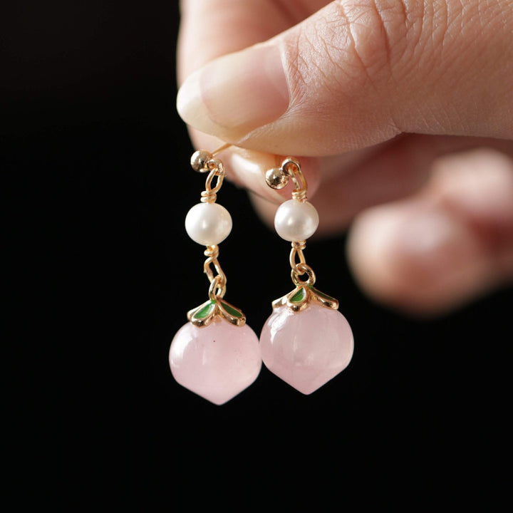 Crystal Peach Pearl Drop Earrings