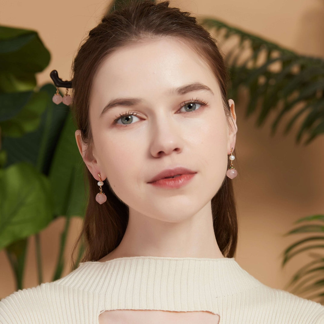 Crystal Peach Pearl Drop Earrings