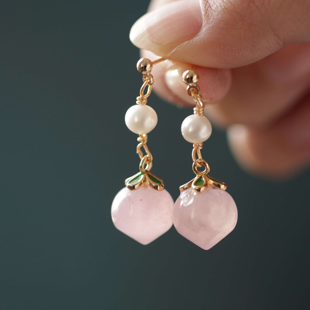 Crystal Peach Pearl Drop Earrings