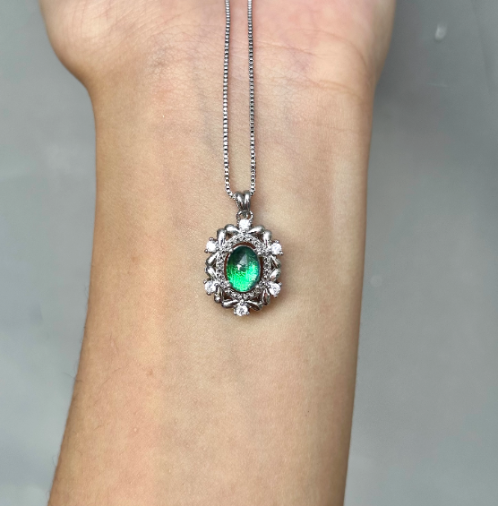 Real Jewel Beetle Wing Necklace - Iridescent Metallic Green Pendant - Minimalist Luxury Nature Jewelry