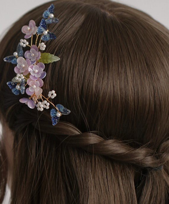 Dianella Purple Flower Blue Butterfly Hairpin