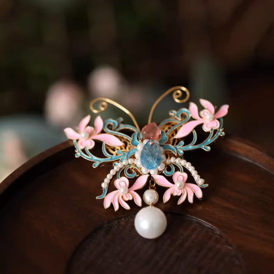 Enameled Butterfly Amethyst Rubellite Brooch/ Final Sale