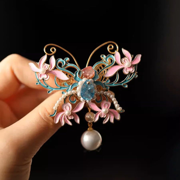 Enameled Butterfly Amethyst Rubellite Brooch/ Final Sale
