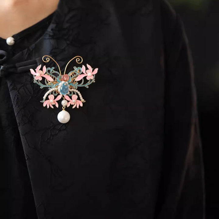 Enameled Butterfly Amethyst Rubellite Brooch/ Final Sale