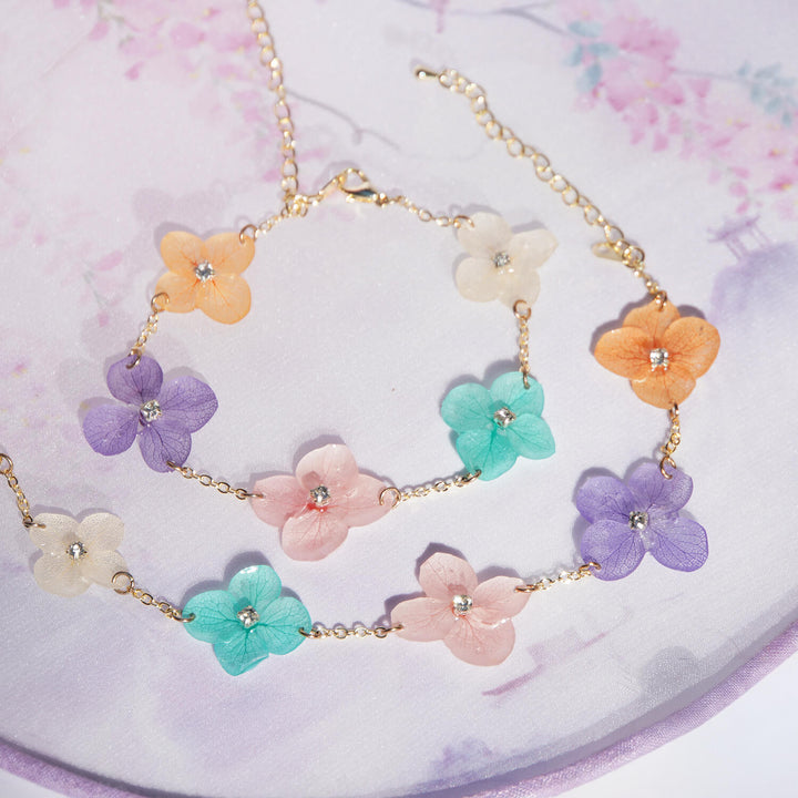 Fünffarbiges Hortensienblüten-Charm-Armband