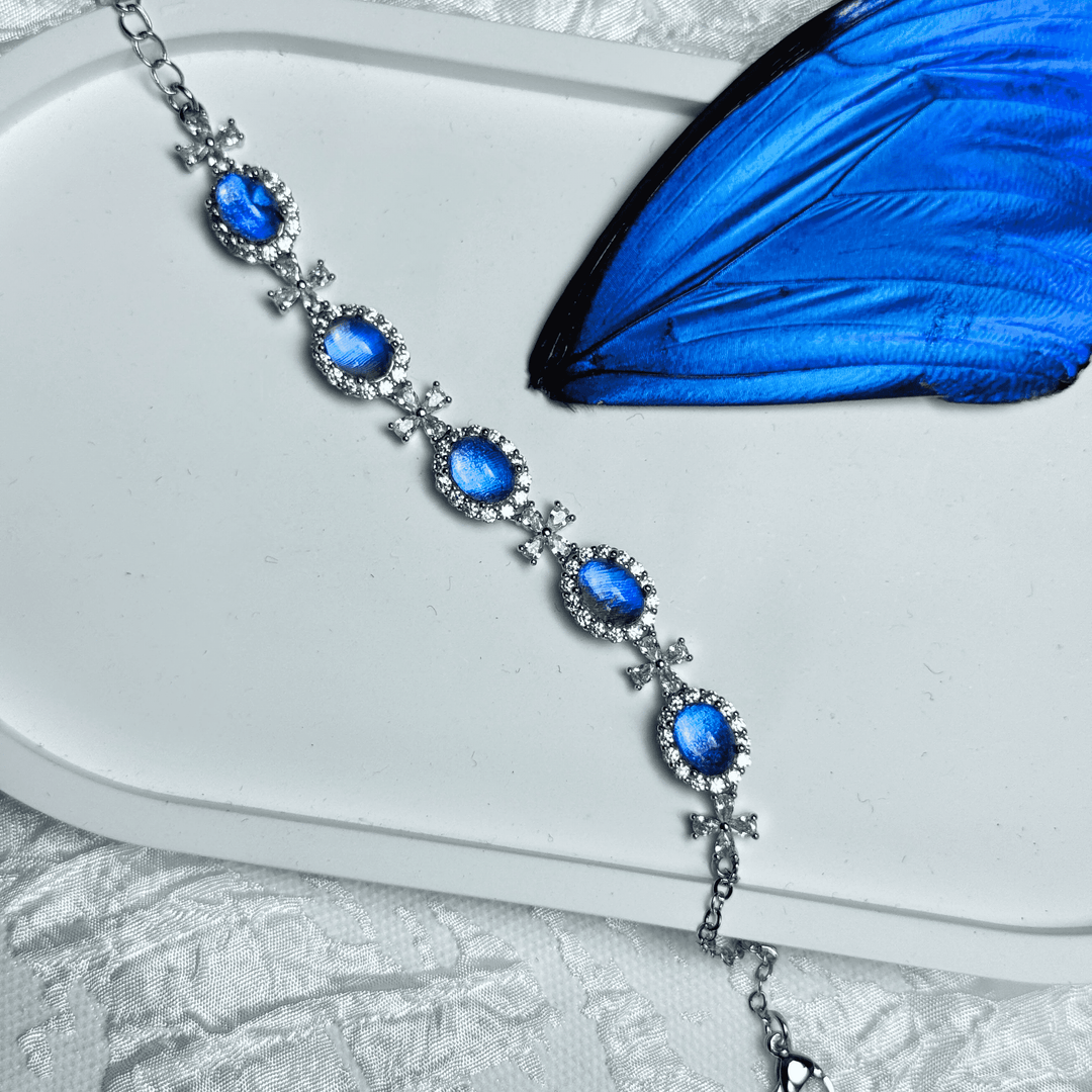 Real Blue Morpho Butterfly Wing Bracelet in S925 Sterling Silver - Unique Handmade Jewelry, Whimsical INFP Gift, Niche Specimen Jewelry for Besties & Couples