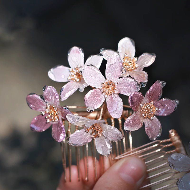 Goldener Staubblatt Glitzernder Kirschblüten Haarkamm