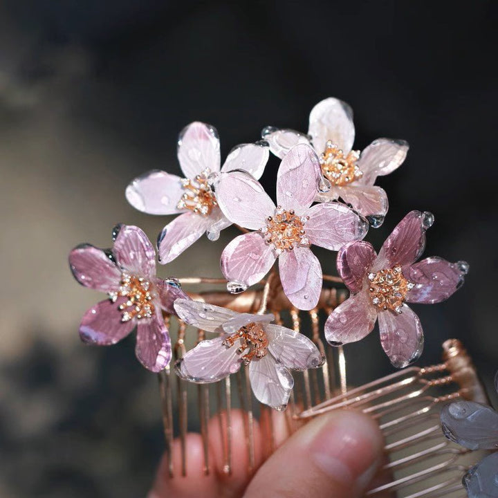 Goldener Staubblatt Glitzernder Kirschblüten Haarkamm