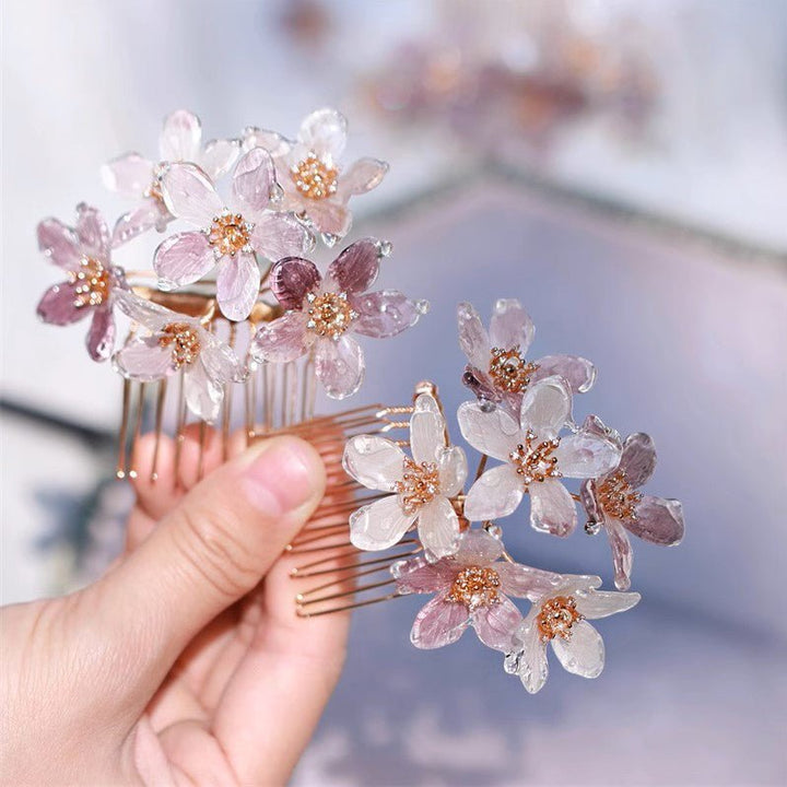 Goldener Staubblatt Glitzernder Kirschblüten Haarkamm