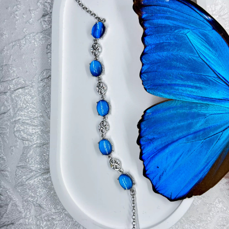 Eternal Blue Genuine Blue Morpho Butterfly Wing Specimen Bracelet in S925 Sterling Silver