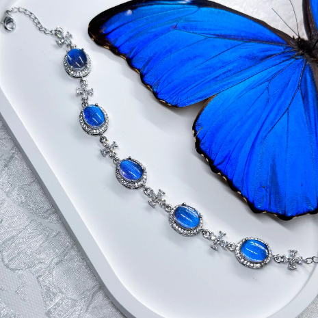 Eternal Blue Genuine Blue Morpho Butterfly Wing Specimen Bracelet in S925 Sterling Silver