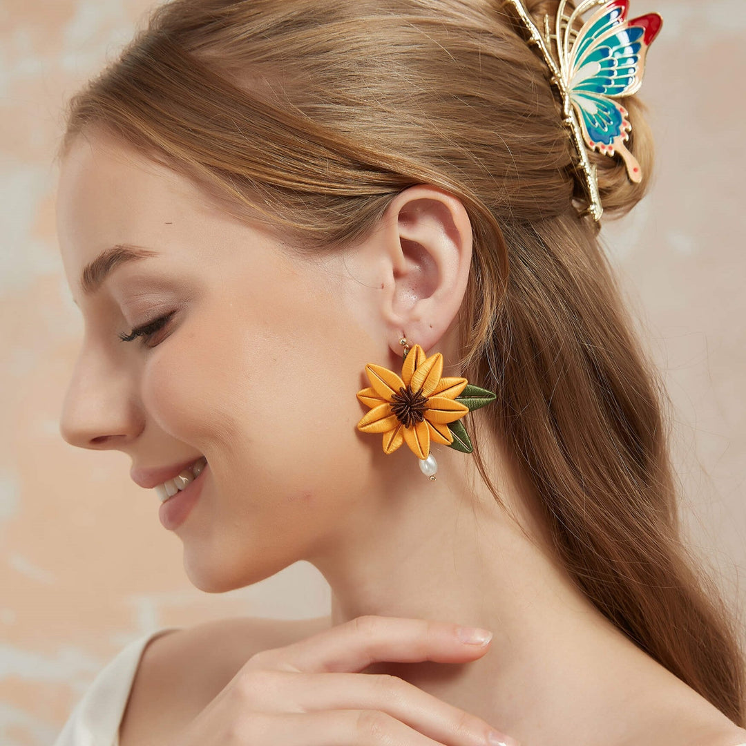 Marigold Sunflower Drop Earrings/ Final Sale