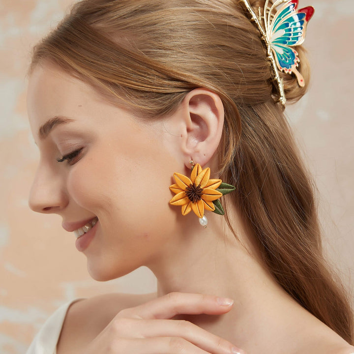 Marigold Sunflower Drop Earrings/ Final Sale