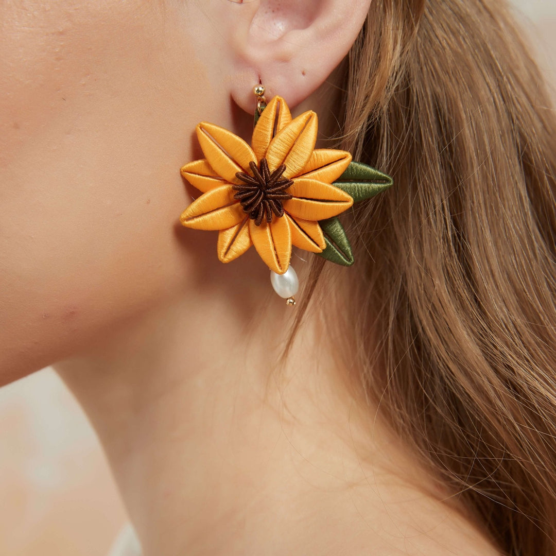 Marigold Sunflower Drop Earrings/ Final Sale