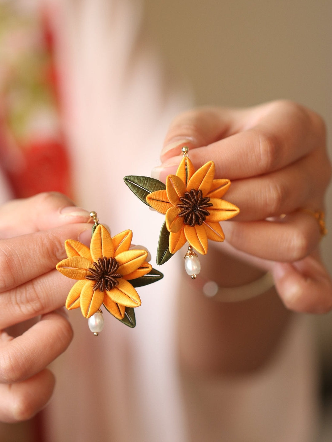 Marigold Sunflower Drop Earrings/ Final Sale