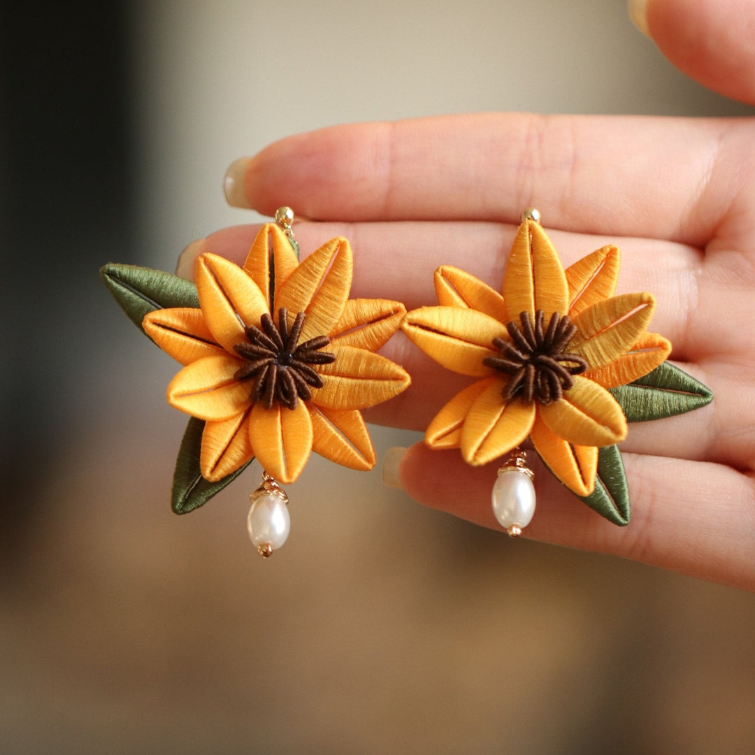 Marigold Sunflower Drop Earrings/ Final Sale