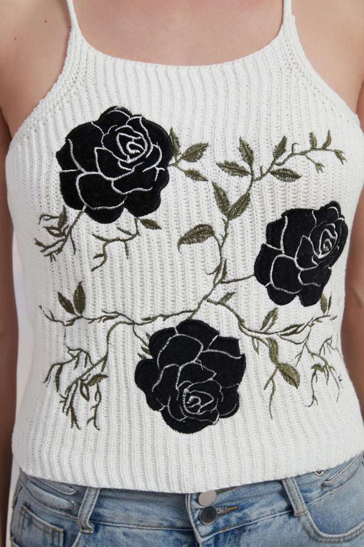 Midnight Rose Bloom Embroidered Tank