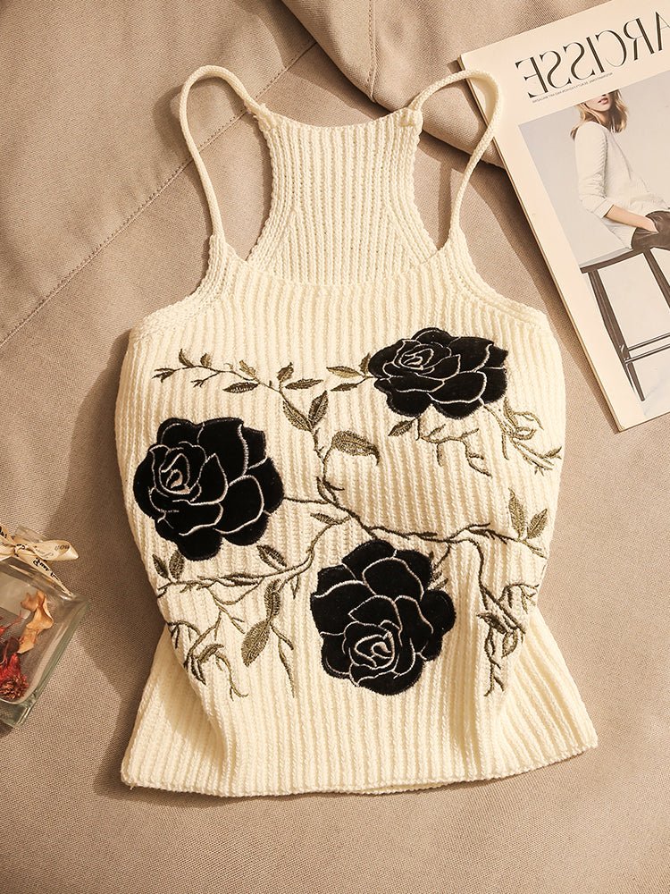 Midnight Rose Bloom Embroidered Tank