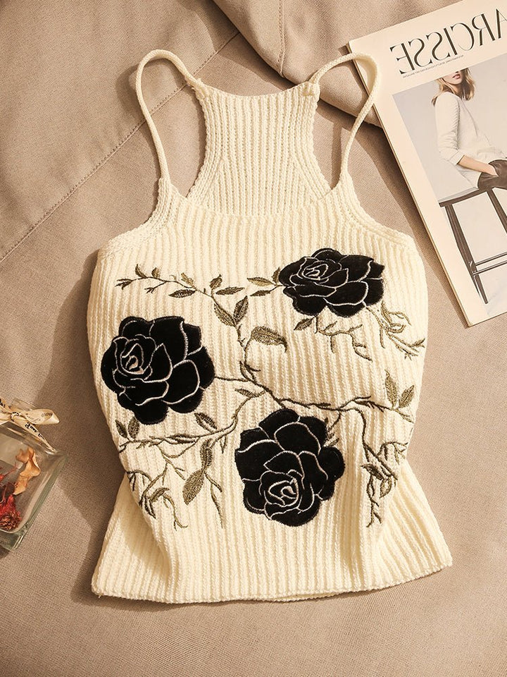 Midnight Rose Bloom Embroidered Tank