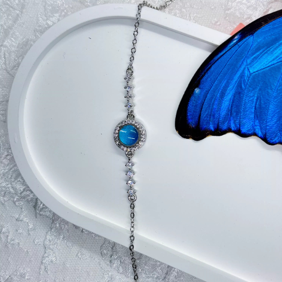 Eternal Blue Genuine Blue Morpho Butterfly Wing Specimen Bracelet in S925 Sterling Silver