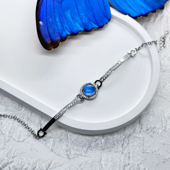 Eternal Blue Genuine Blue Morpho Butterfly Wing Specimen Bracelet in S925 Sterling Silver