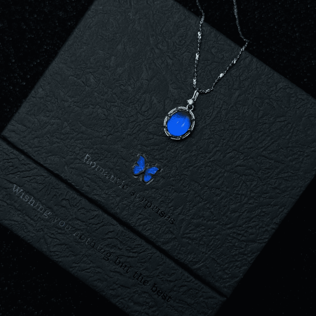 Handmade S925 Sterling Silver Blue Morpho Butterfly Wing Necklace & Bracelet Set - Real Specimen Jewelry