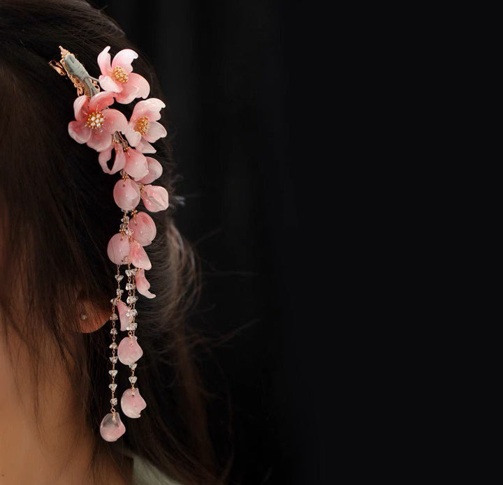 Haarspange mit Quaste und Pfirsichblüten