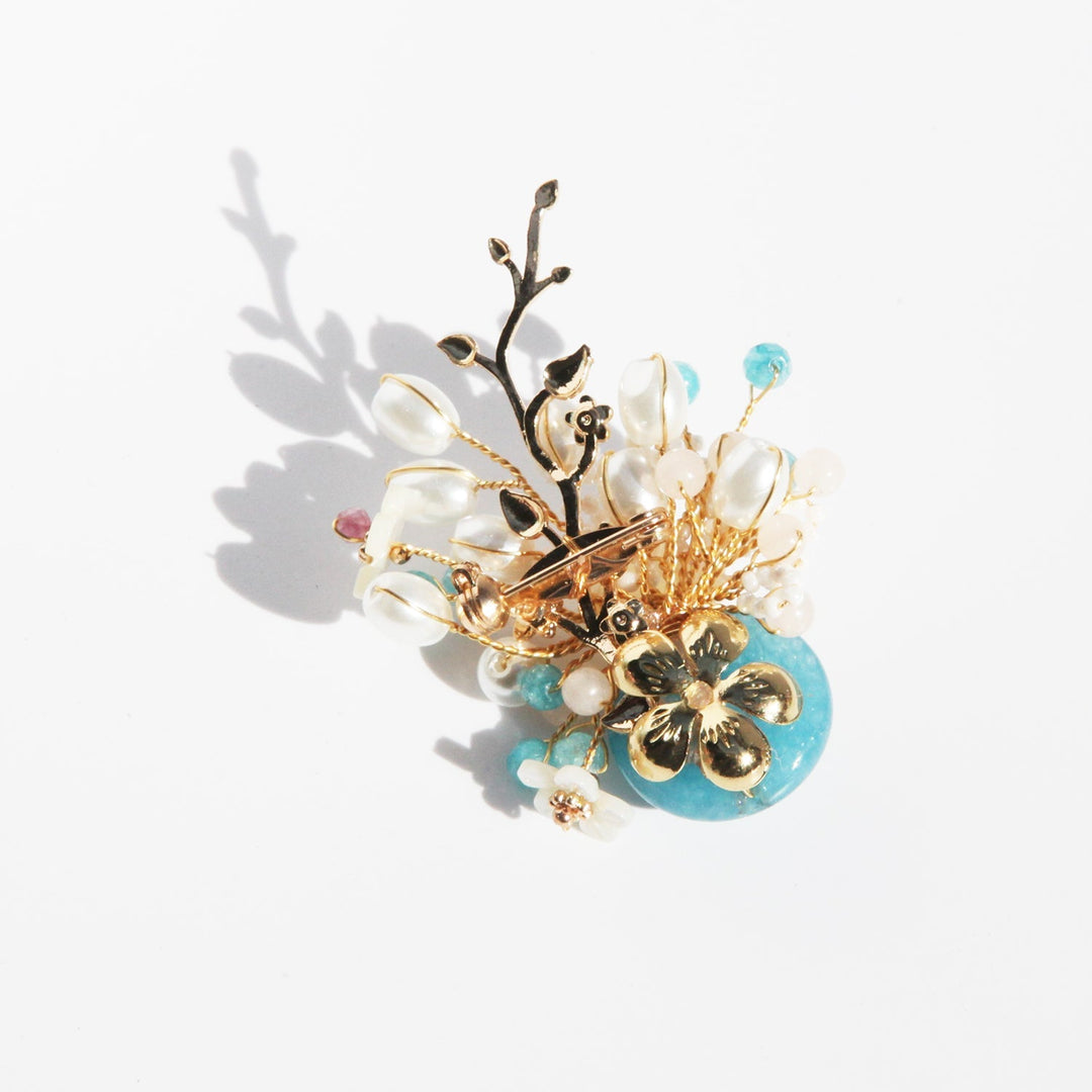 Pearl Flowers In the Aquamarine Vase Brooch/ Final Sale