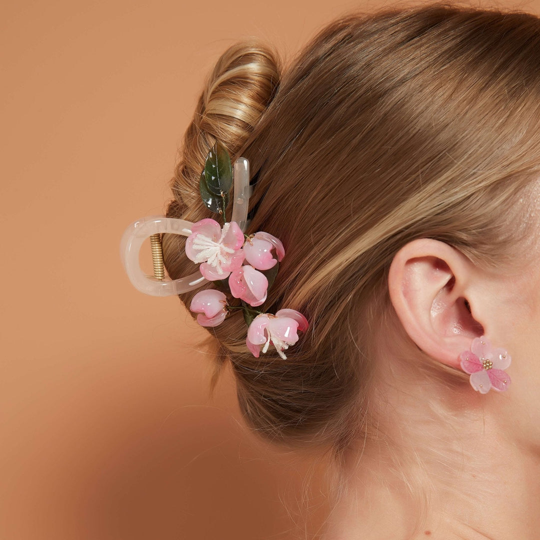 Pink Camelia Buds Flower Asymmetric Hair Claw