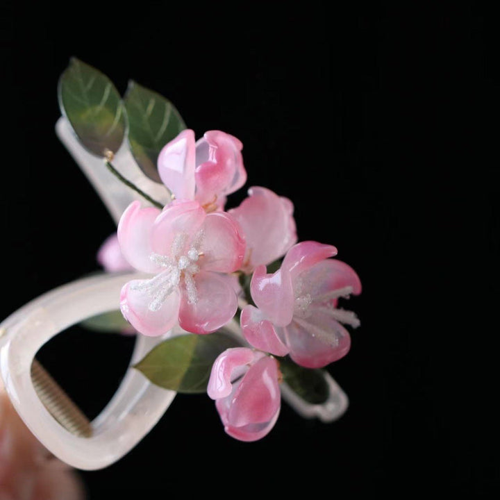 Pink Camelia Buds Flower Asymmetric Hair Claw