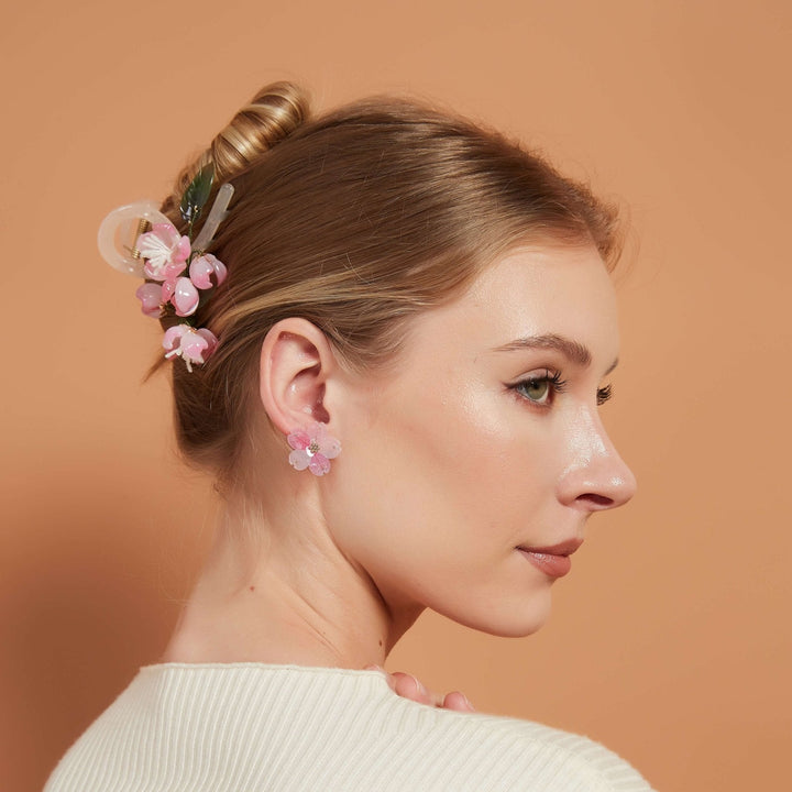 Pink Camelia Buds Flower Asymmetric Hair Claw