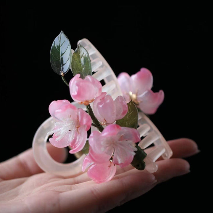 Pink Camelia Buds Flower Asymmetric Hair Claw