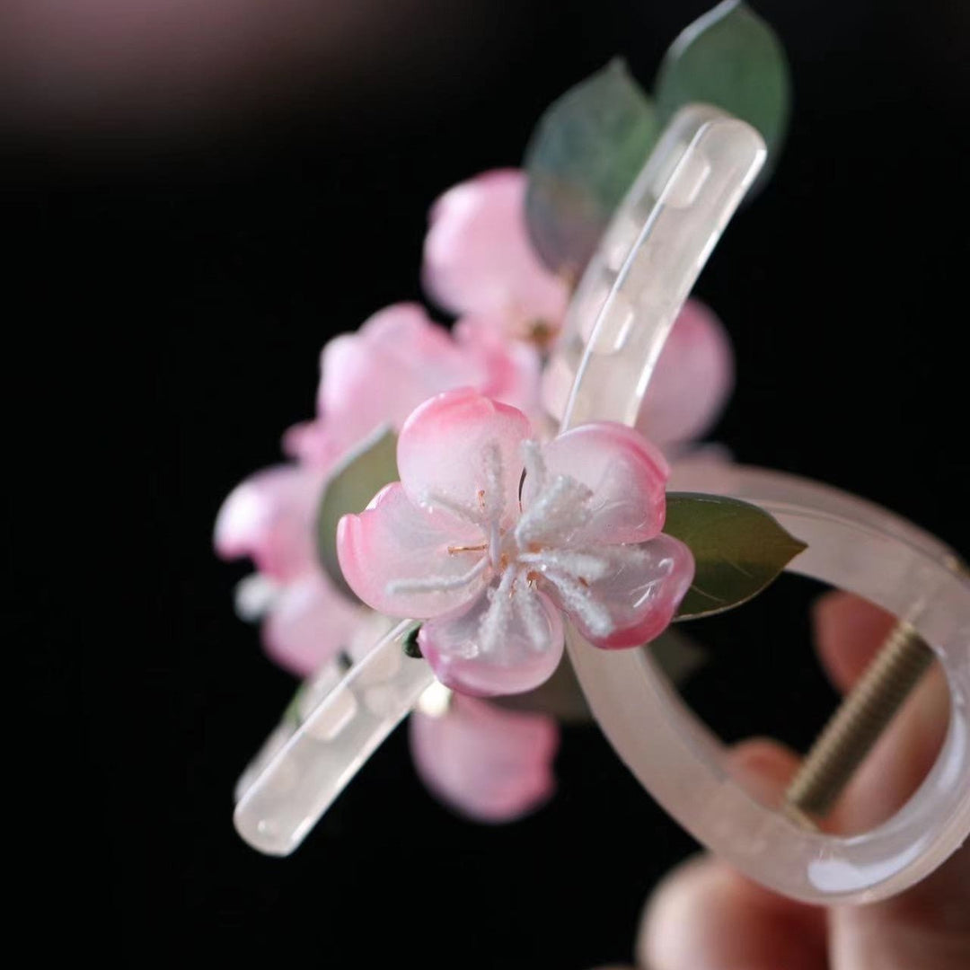 Pink Camelia Buds Flower Asymmetric Hair Claw