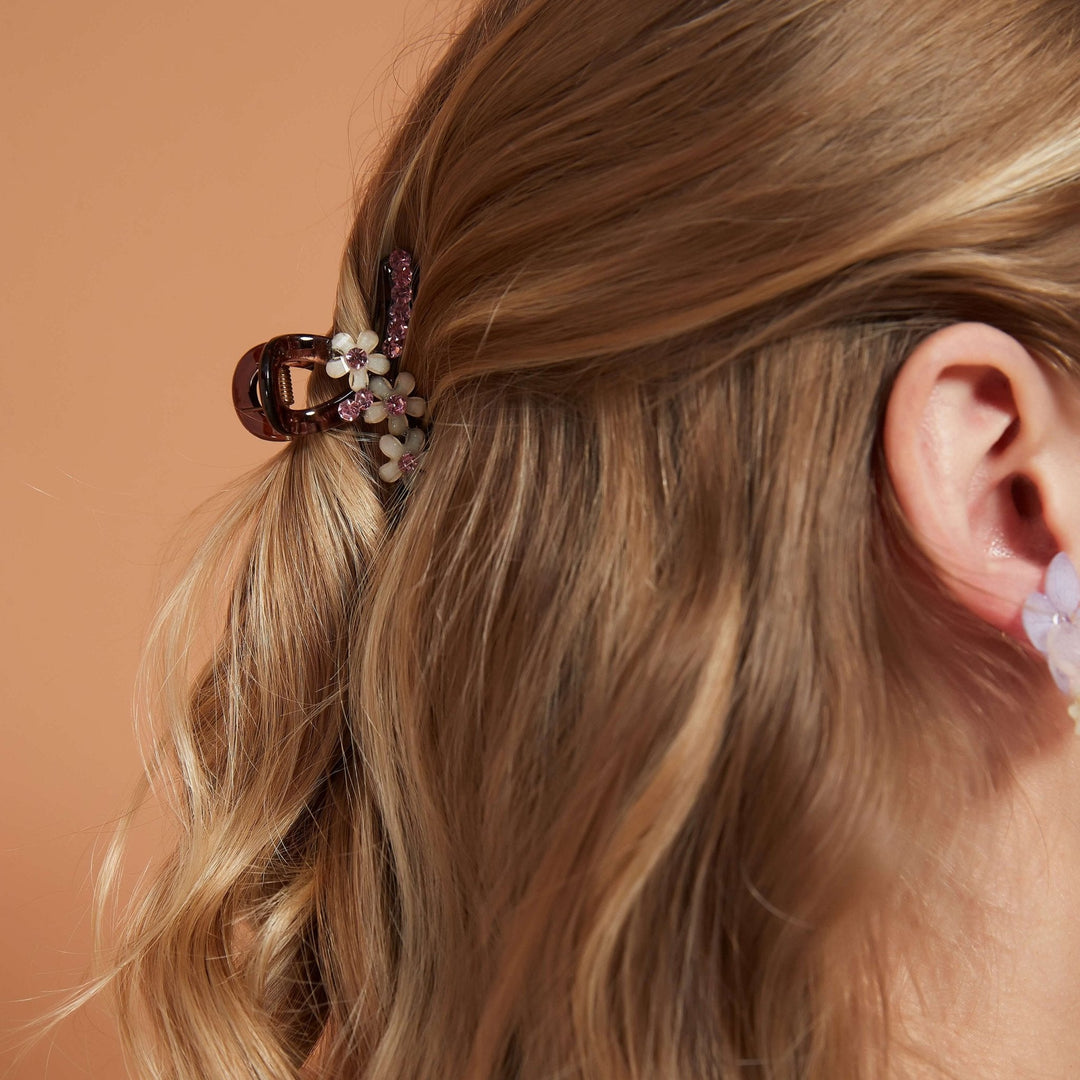 Pink Floral Crystal Hair Claw (Tiny-2 piece)/ Final Sale