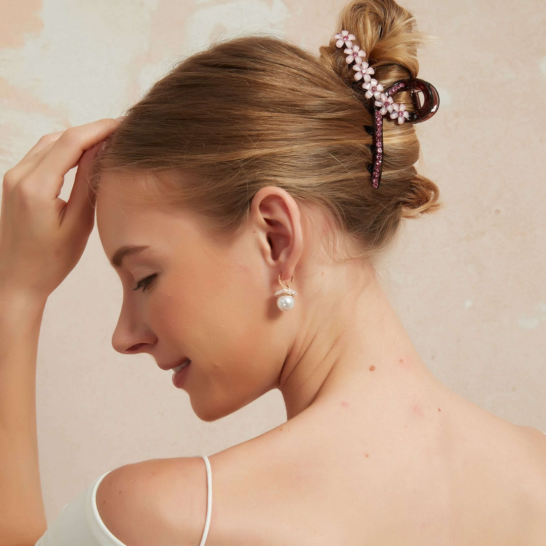 Pink Floral Crystal Hair Claw/ Final Sale