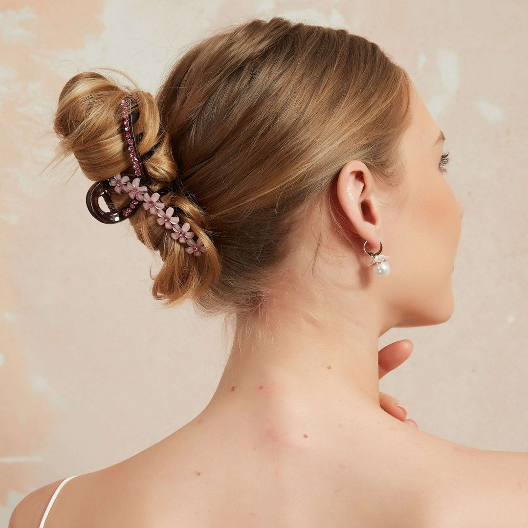 Pink Floral Crystal Hair Claw/ Final Sale