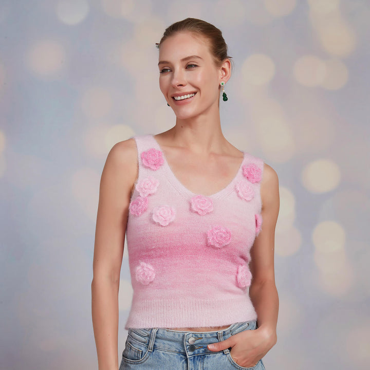 Pink Floral Knit Tank Top