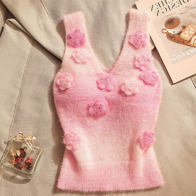 Pink Floral Knit Tank Top