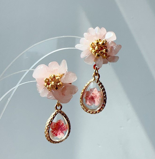 Pink Quartz Pink Floral Resin Drop/ Final Sale