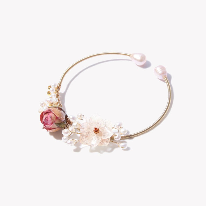 Rosa Rosenknospen Weiße Hortensien Blumen Armband