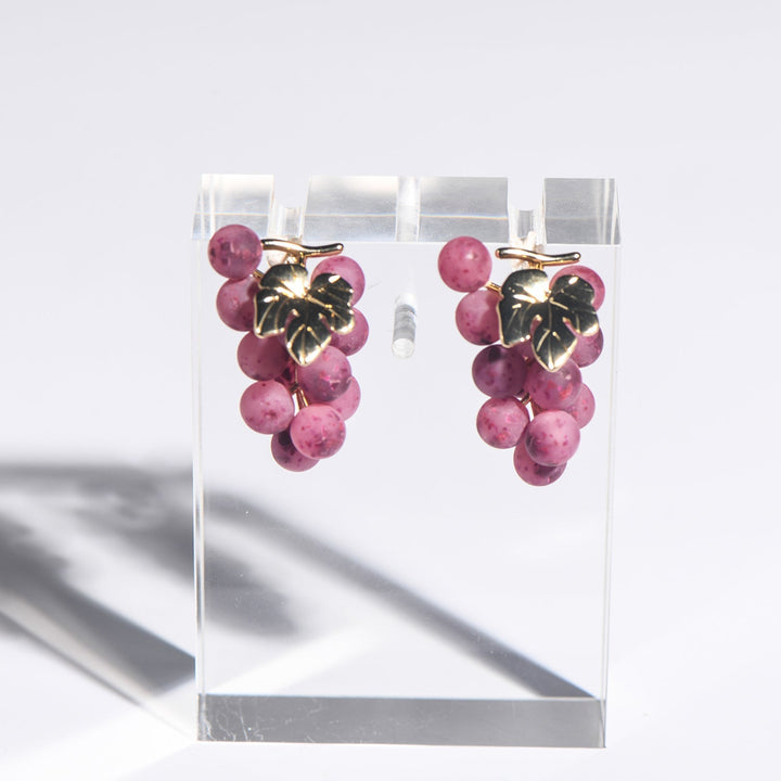 Purple Grape Golden Leaves Stud Earrings