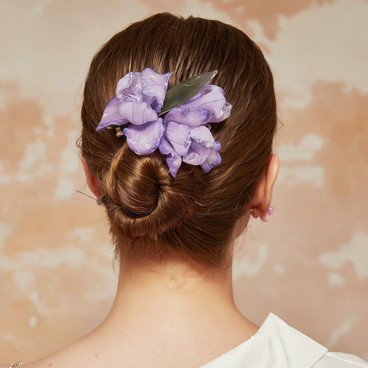 Purple Iris Flower Hair Barrette Clip