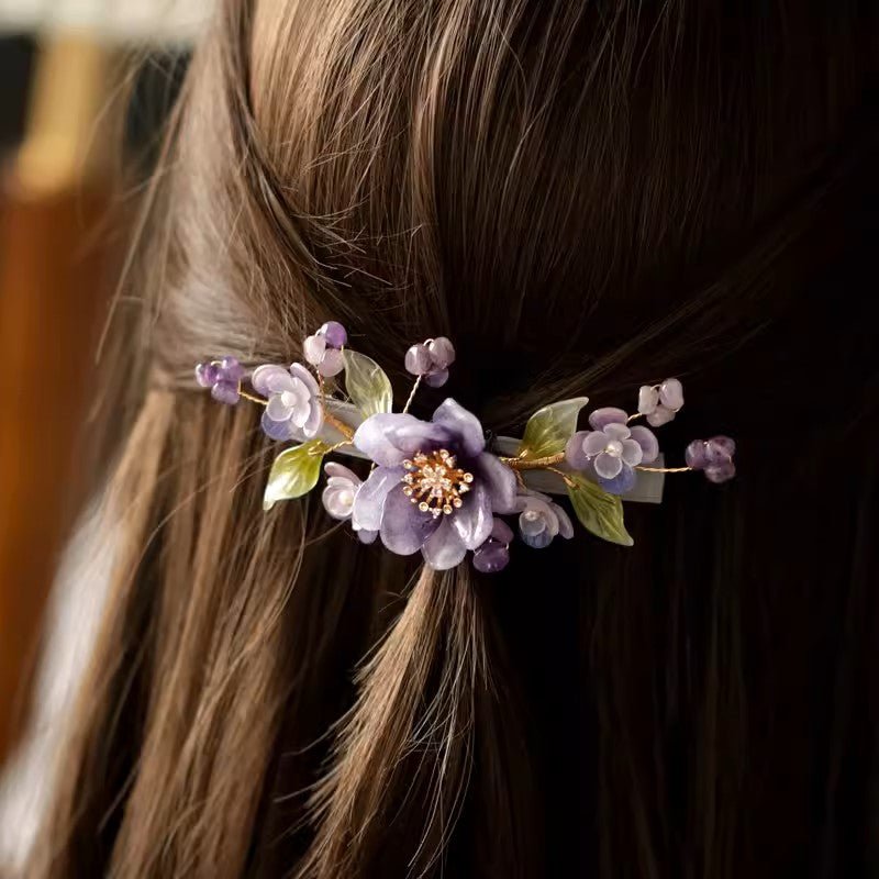 Purple Peony Lilac Garden Hair Barrette Clip