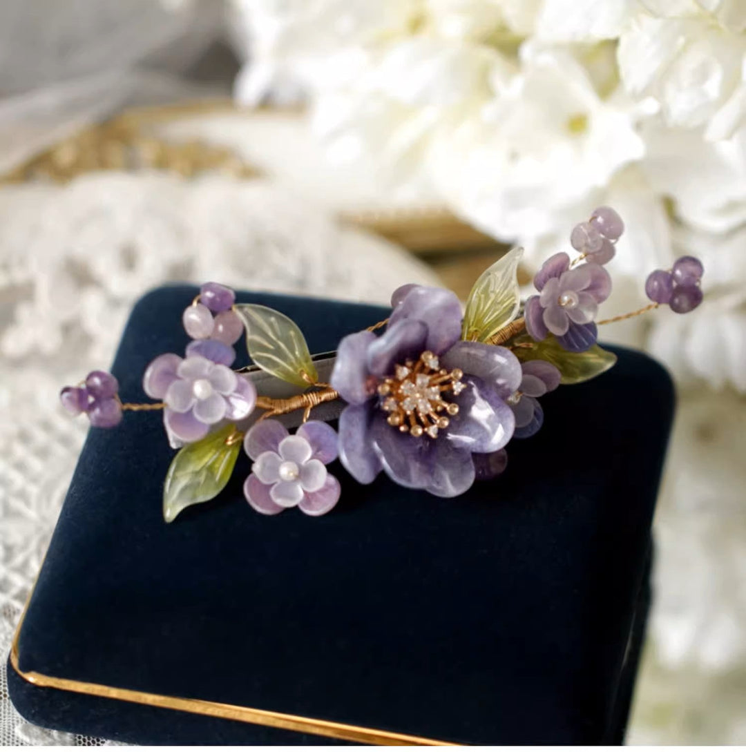 Purple Peony Lilac Garden Hair Barrette Clip