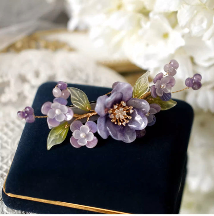 Purple Peony Lilac Garden Hair Barrette Clip