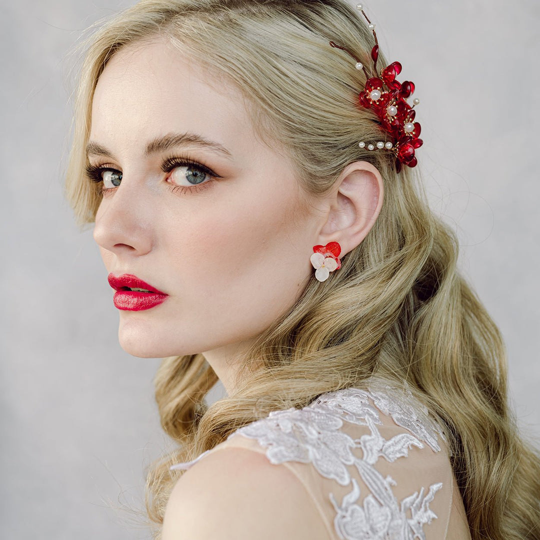 Red Clarke Plum Flower Hair Clip