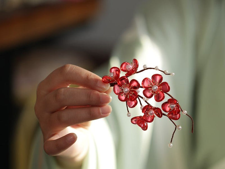 Red Clarke Plum Flower Hair Clip