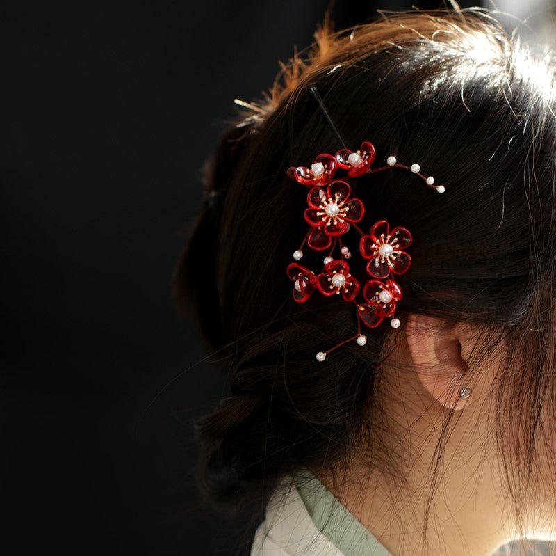 Red Clarke Plum Flower Hair Clip