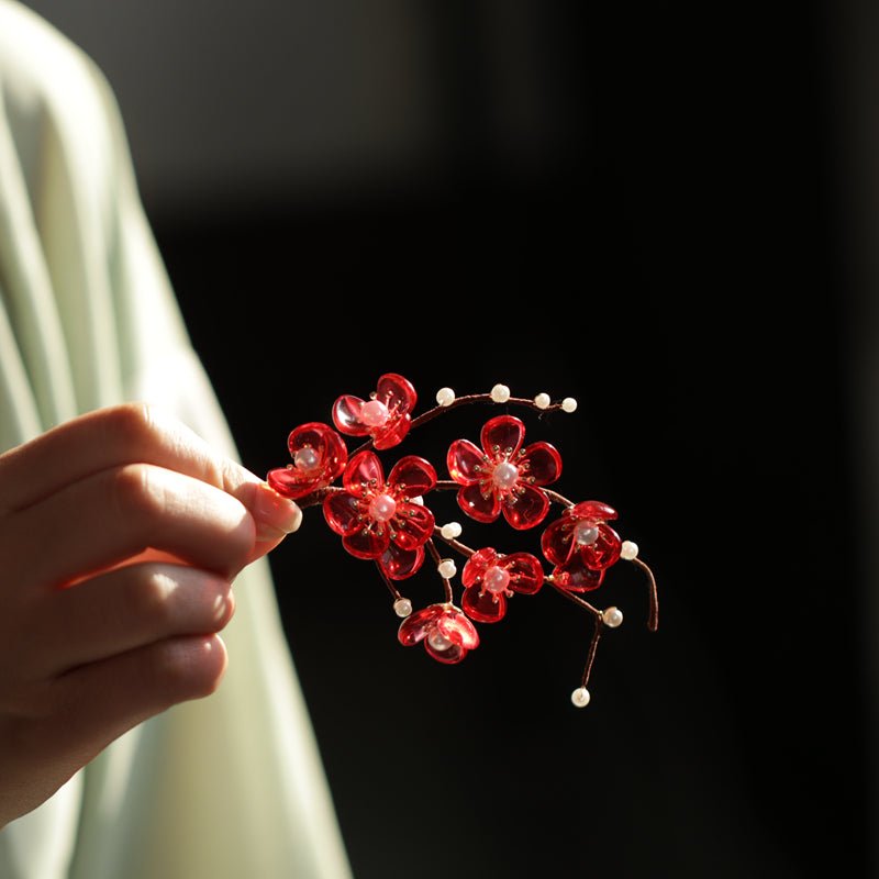 Red Clarke Plum Flower Hair Clip